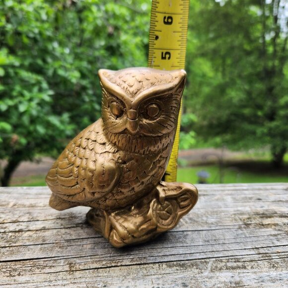 Vintage Mid-Century Solid Brass Perched Owl Figurine Andrea by Sedek 4.5" Tall D